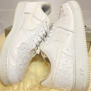 All white Ostrich Print Air Force Ones